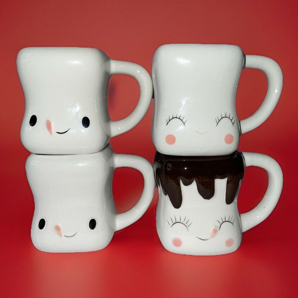 Marshmallow Mugs Set of 4 Mini Mugs - Cute Cups for Hot Cocoa